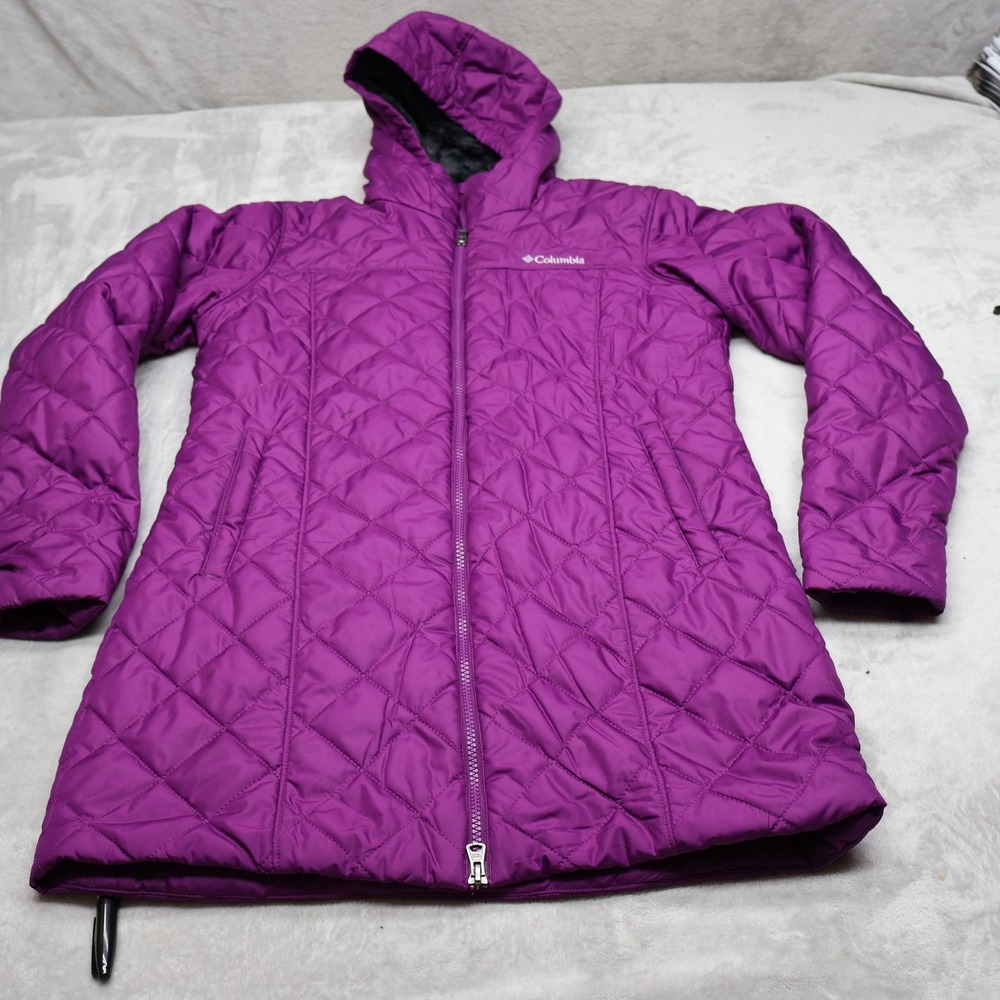 Columbia Jacket Women Medium Purple Copper Crest Long Quilted Fleece Lined Parka